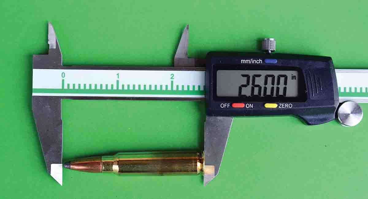 Due to the limitations with the Savage Model 99 action, maximum overall cartridge length should be held to 2.600 inches.